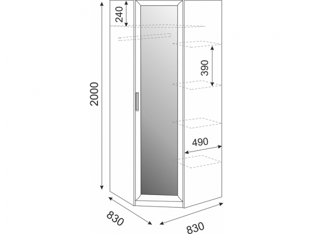 Шкаф угловой Волкер М01 ШхВхГ 830х2000х830 мм 