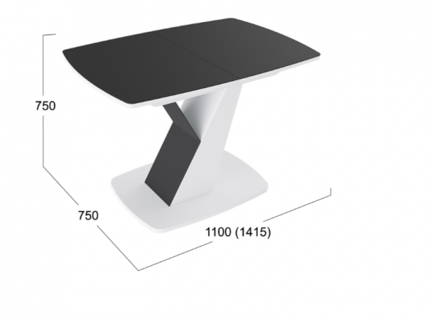 Стол обеденный Гарда Тип 1 белый-стекло матовое черный графит